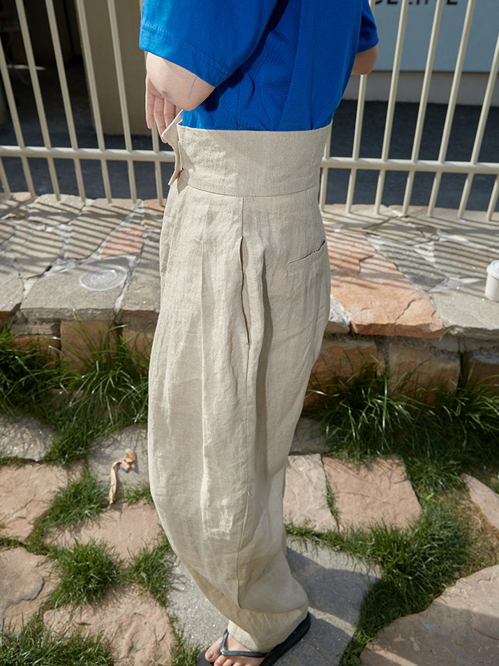 Cotton linen velcro barrel pants 9148