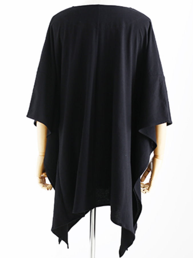 Irregular Hem Poncho V Neck T Shirt_HL3614