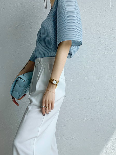 Sheer Pleated Chiffon Blouse 9101