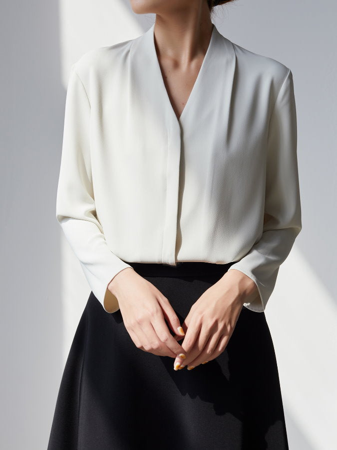 Fly Front V Neck Blouse HL3517