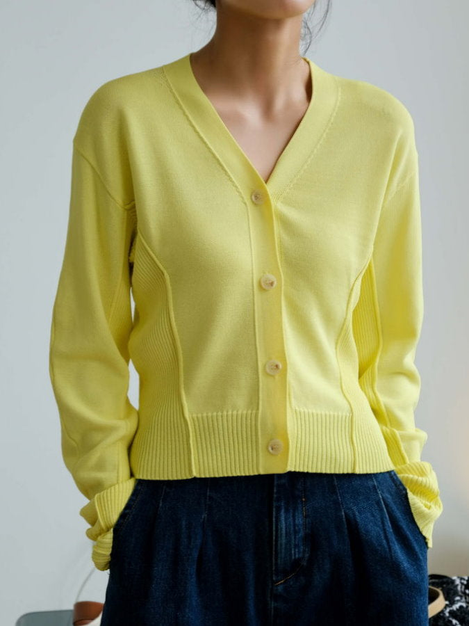 Ribbed Trim V-Neck Cardigan HL9792