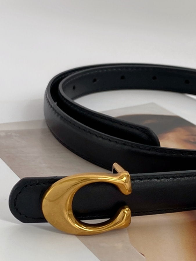 Gold buckle PU leather belt HL3964 – HELROUS