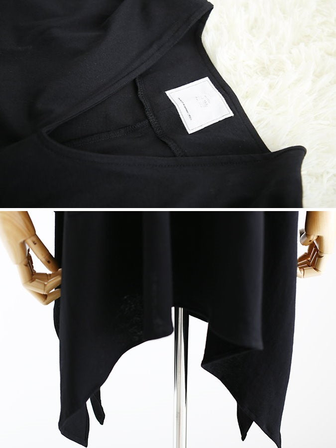Irregular Hem Poncho V Neck T Shirt_HL3614