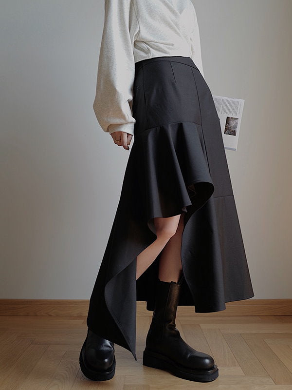 Asymmetrical flared skirt_9050