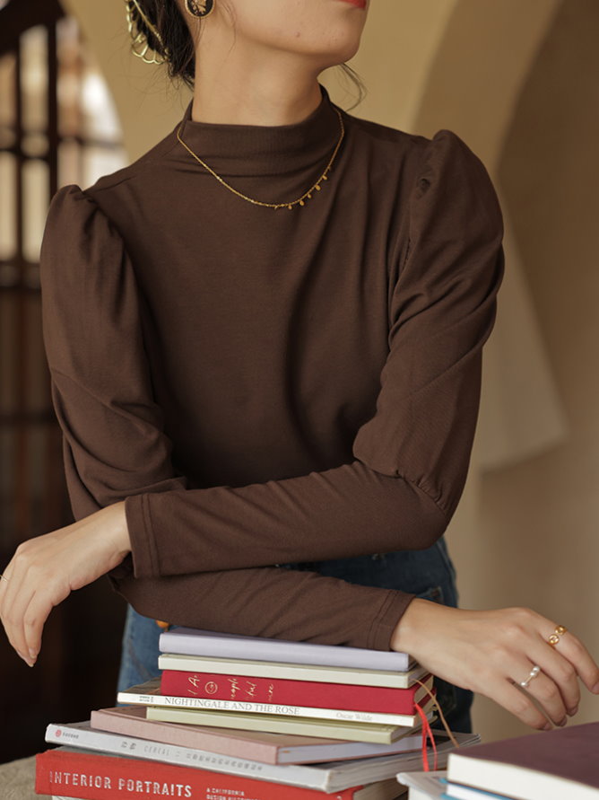 mock neck power shawl shirt 9417