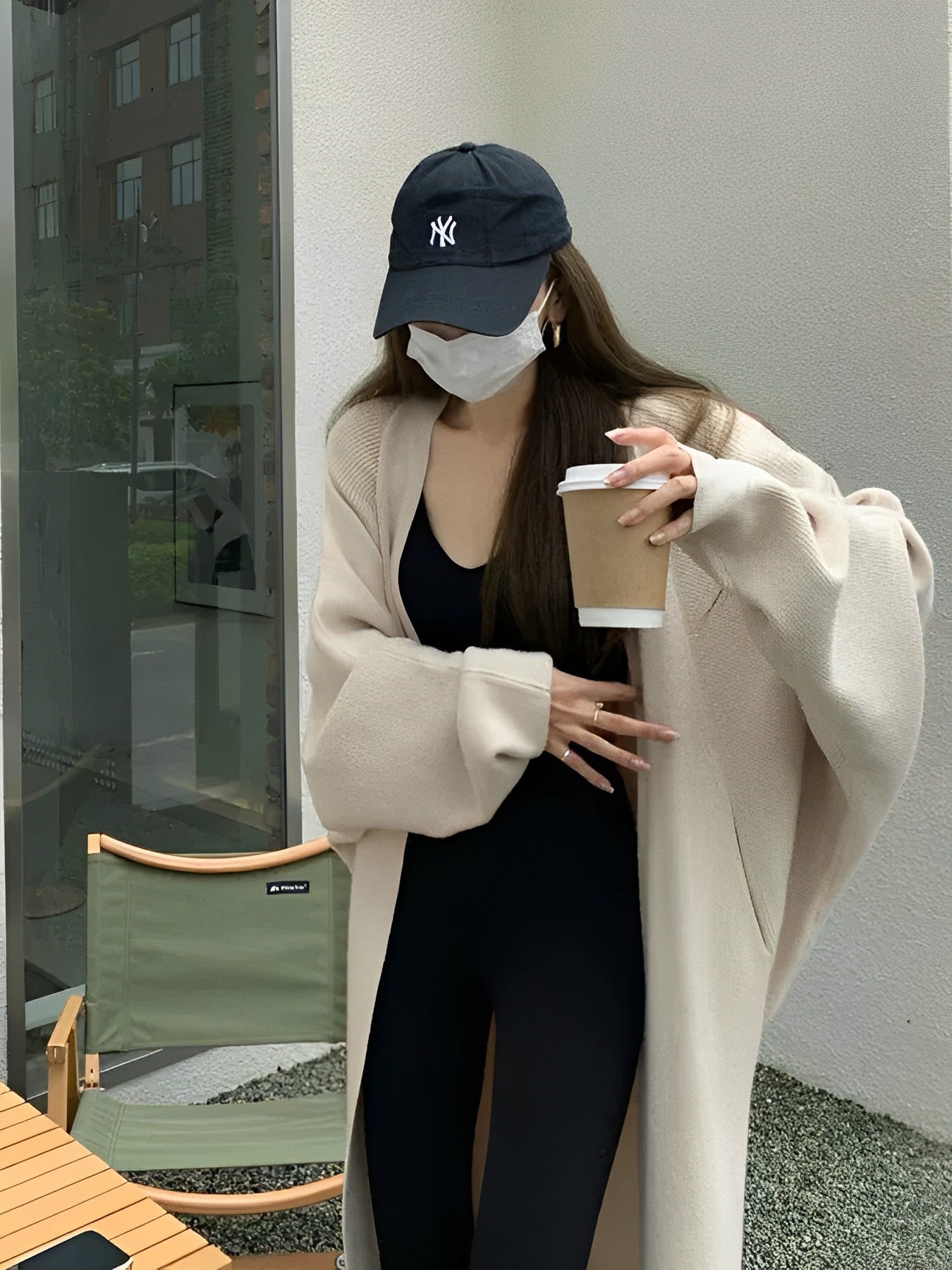 Buttonless long knit cardigan HL3839