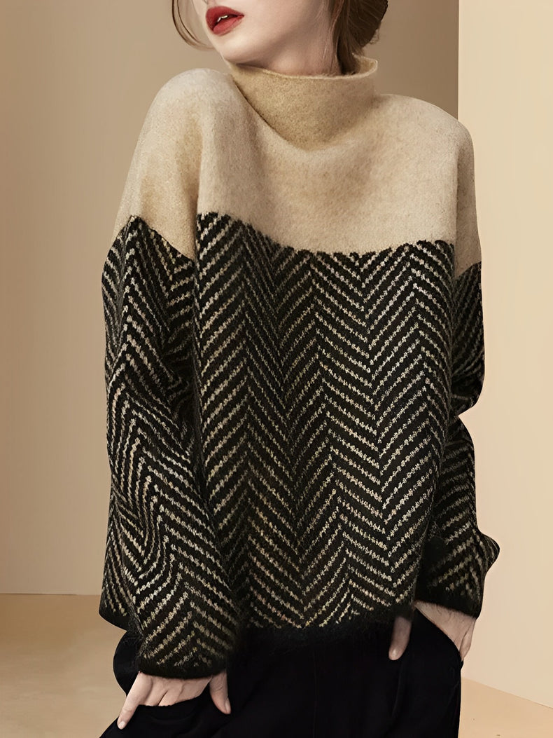 Herringbone panel high neck knit HL4115