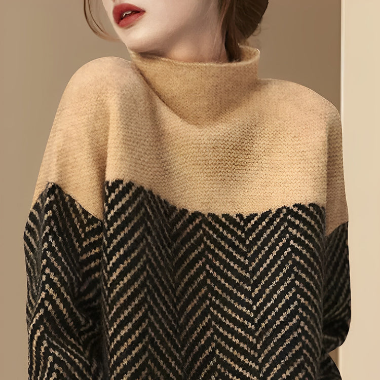 Herringbone panel high neck knit HL4115