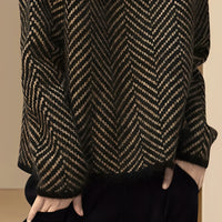 Herringbone panel high neck knit HL4115