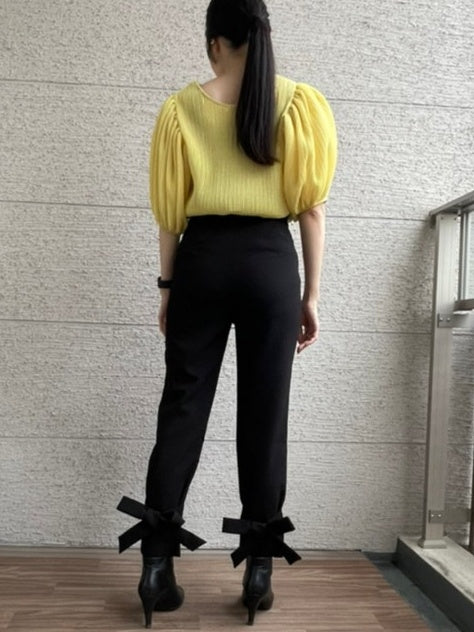Back Ankle Ribbon Slim Pants_8891