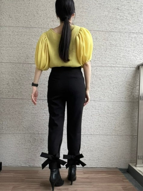 Back Ankle Ribbon Slim Pants_8891