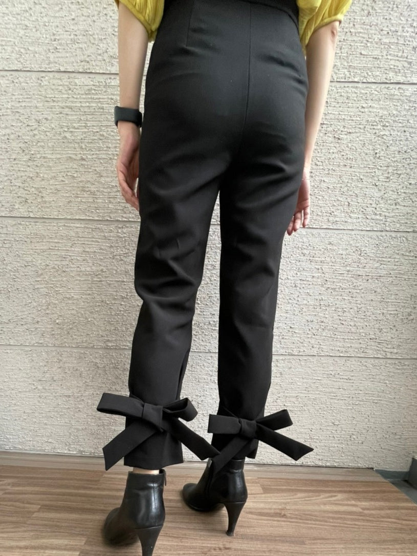 Back Ankle Ribbon Slim Pants_8891