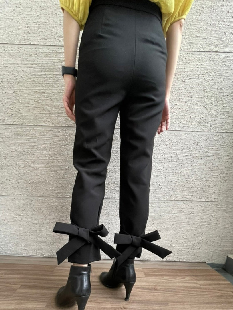 Back Ankle Ribbon Slim Pants 8891