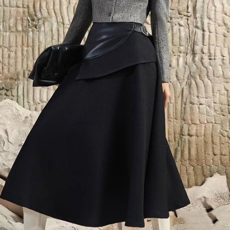 long-sleeved short coat or high waist leather skirt_N80008