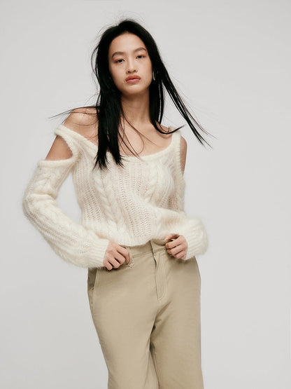 Mohair hazy natural hollow sweater_N80532