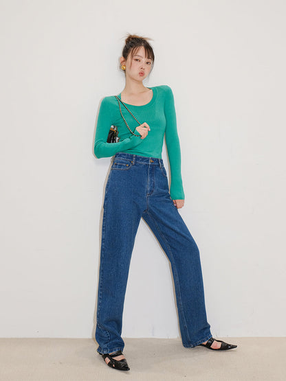 Cotton high-waisted straight-leg jeans_N80566