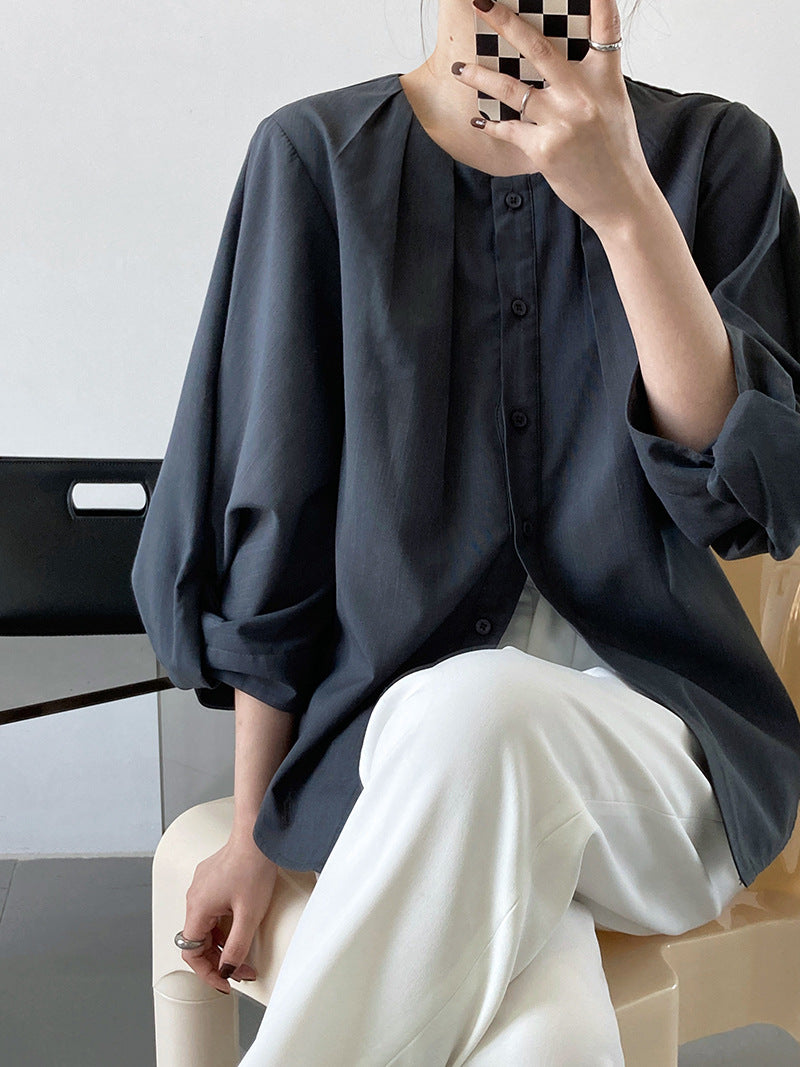 Front tucked volume sleeve blouse_9228