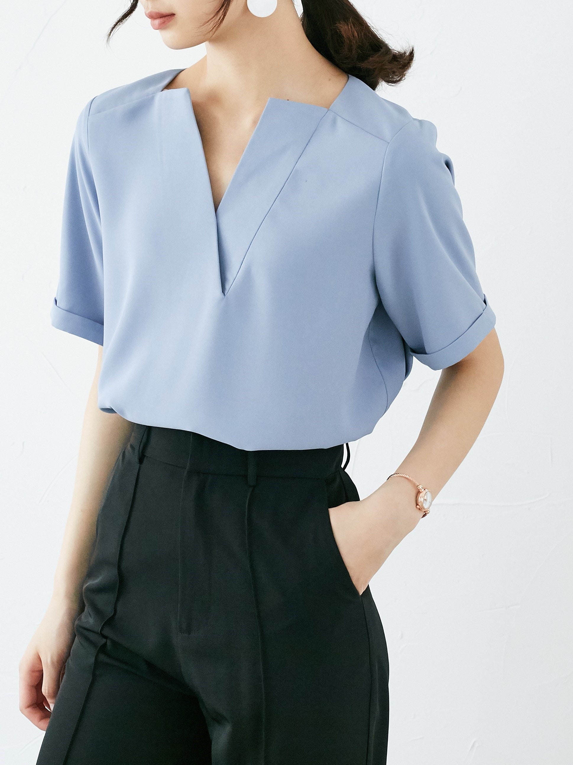 Deep V-neck chiffon shirt_8977