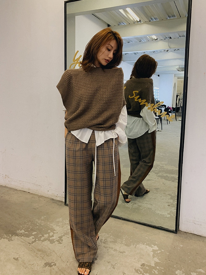 Stitched Leather Check High Waist Pants_LCHK/5220