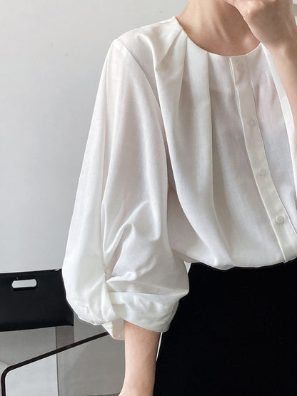 Front tucked volume sleeve blouse_9228