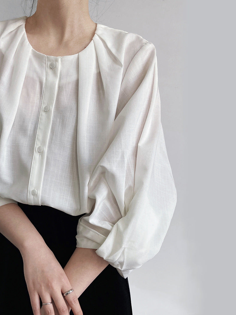 Front tucked volume sleeve blouse_9228