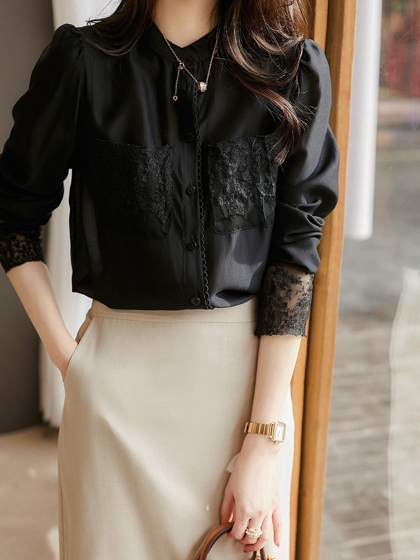 stand collar lace blouse 8910