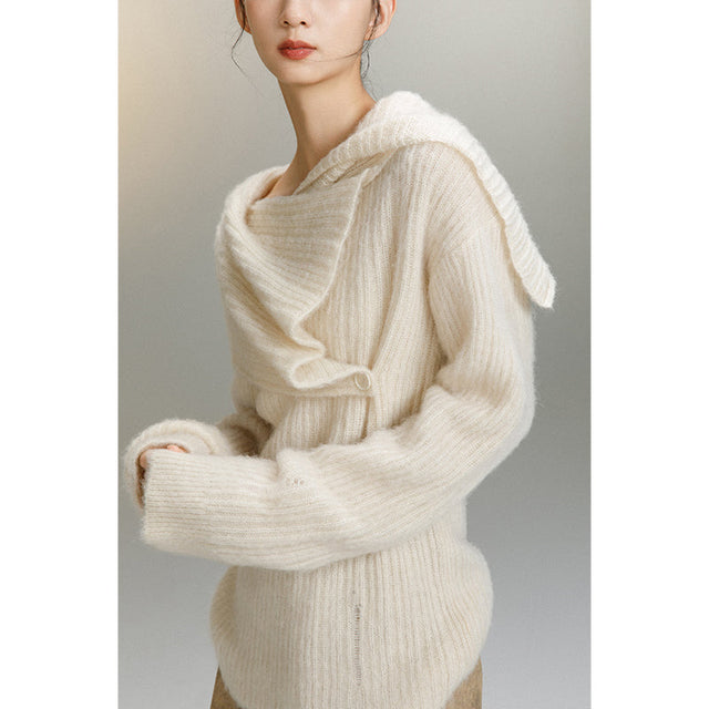 One-shoulder wrap design slender sweater_N80346