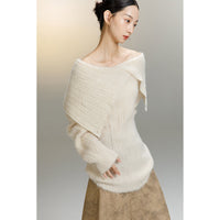 One-shoulder wrap design slender sweater_N80346