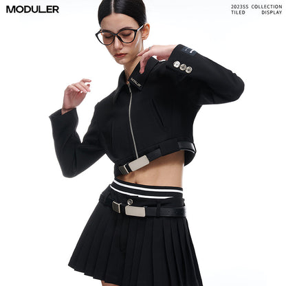 Double belt pleated skirt_DI100066