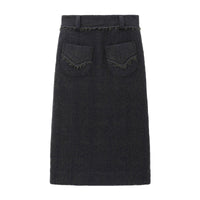 Black Algae Green Fluffy Wool Skirt_N80742