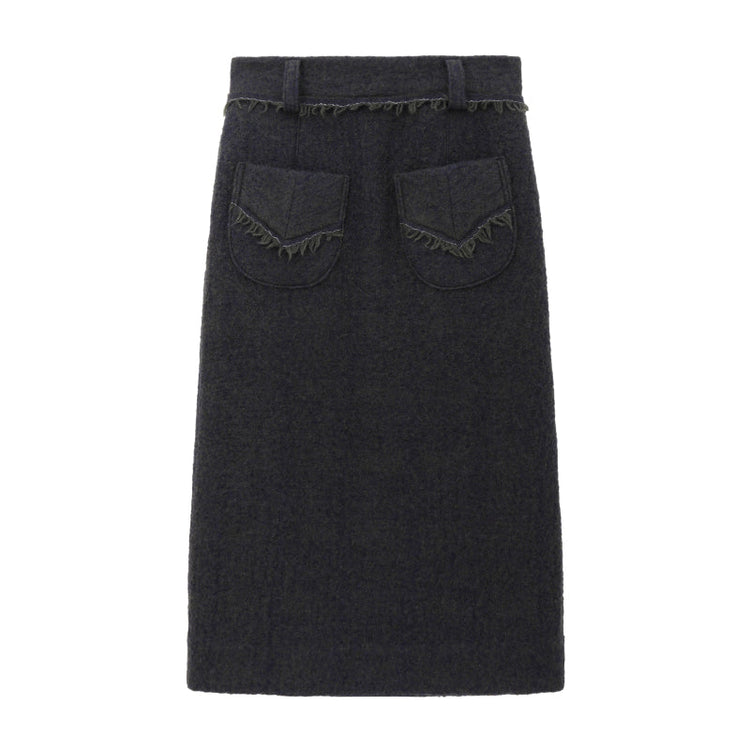 Black Algae Green Fluffy Wool Skirt_N80742