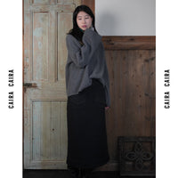 Black Algae Green Fluffy Wool Skirt_N80742