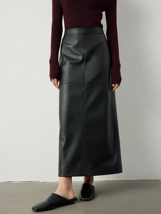 Retro high-waisted PU leather skirt_BDHL5299 - HELROUS