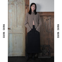 Black Algae Green Fluffy Wool Skirt_N80742