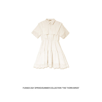 Layered design white shirt dress_N80524