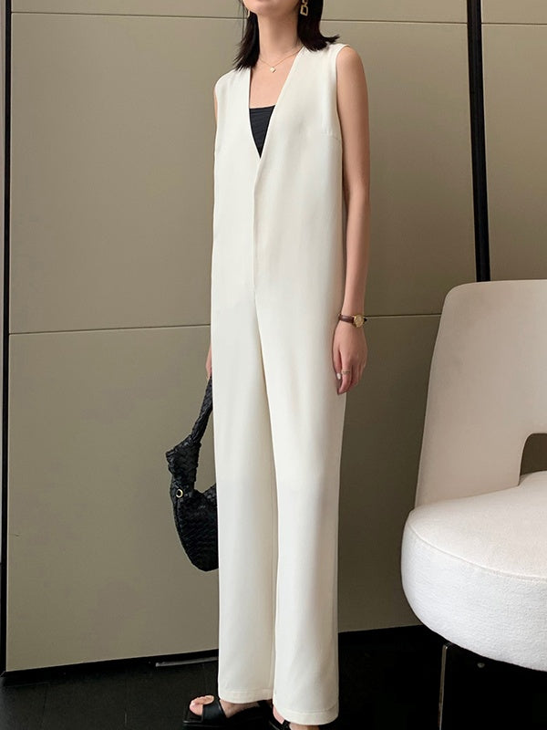 [In Stock] V-Neck Wide Leg Jumpsuit_LCHK/9029