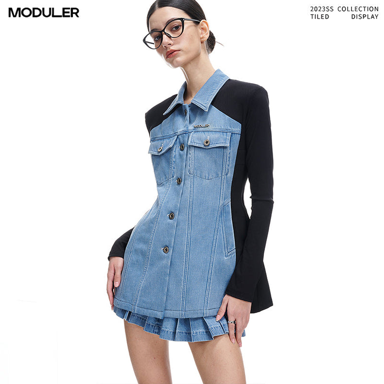 Knitted waist slim denim dress_DI100064