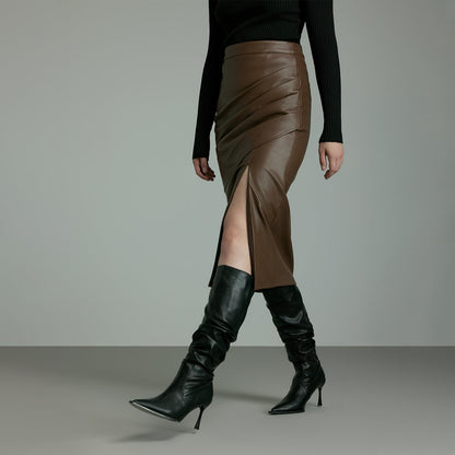 High Waist PU Leather Skirt_DI100299