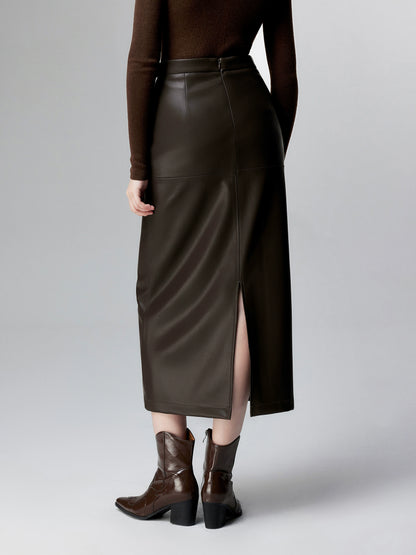 Retro Split PU Leather Skirt_BDHL5366
