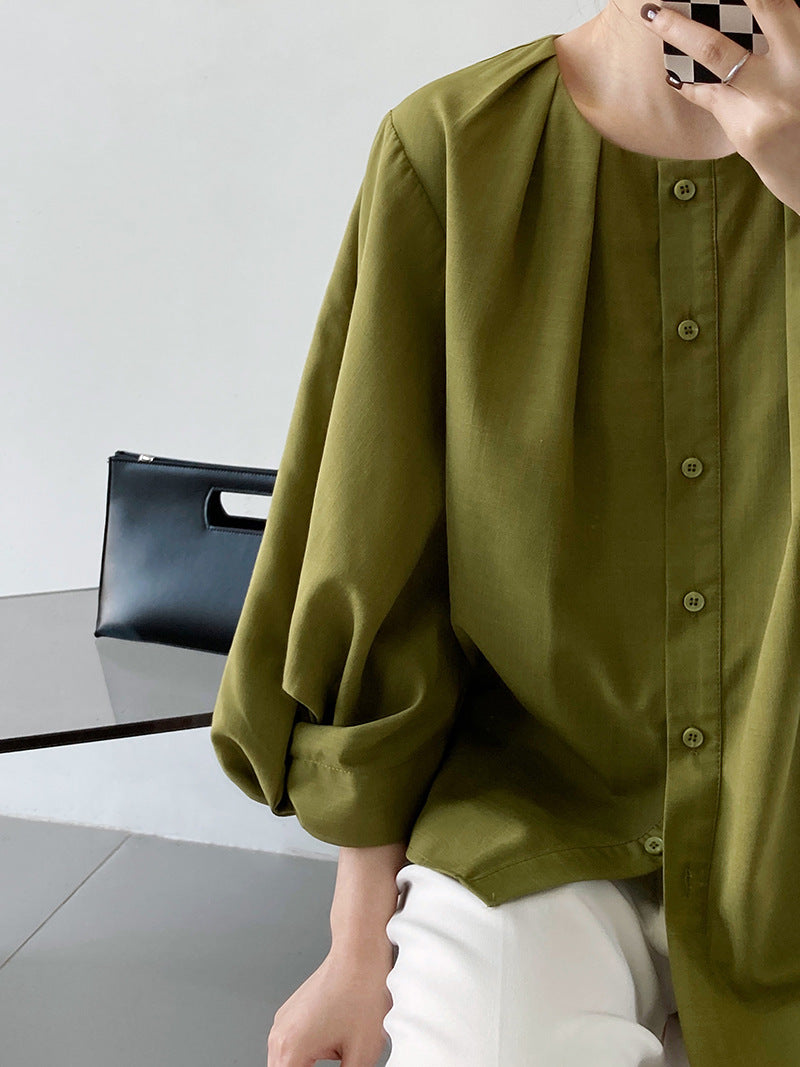 Front tucked volume sleeve blouse_9228