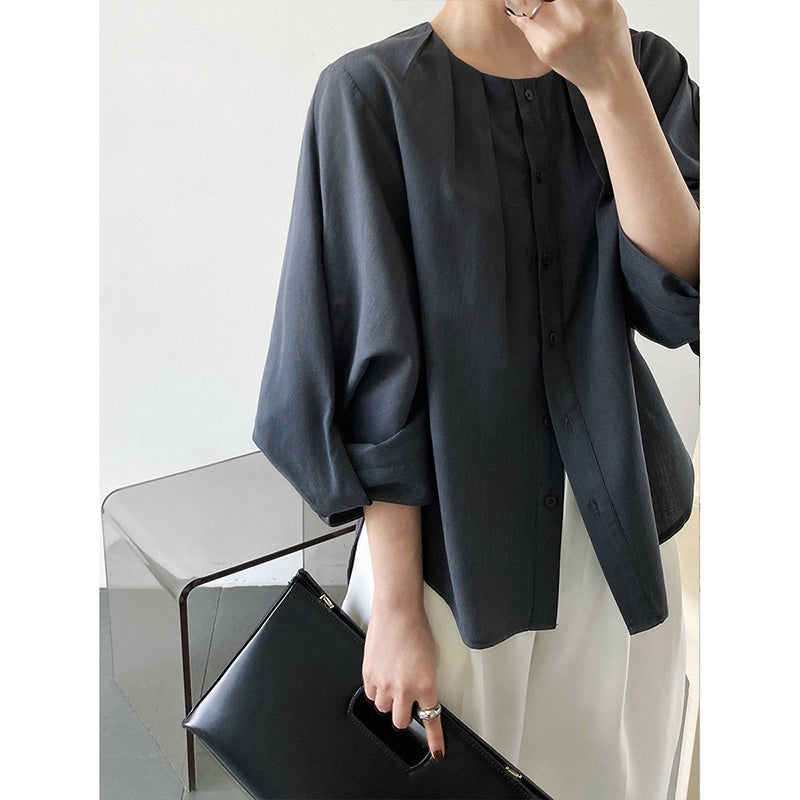 Front tucked volume sleeve blouse_9228
