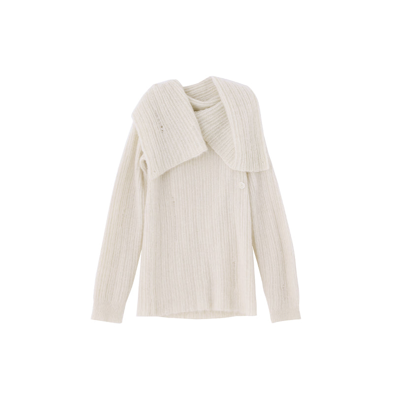 One-shoulder wrap design slender sweater_N80346