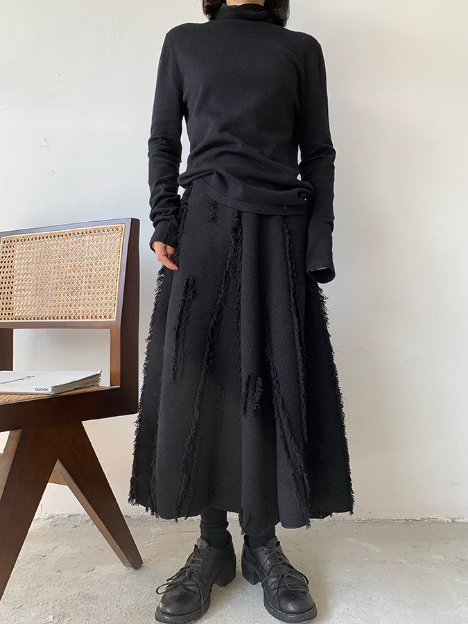 Damaged knit long skirt_H3339