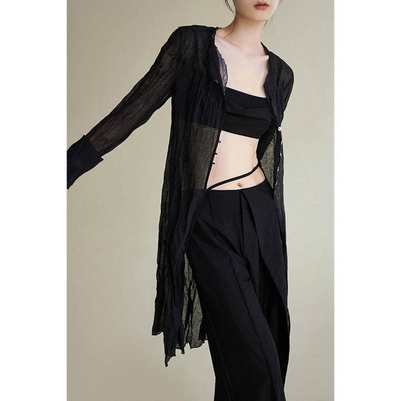 Wrinkled flowing long cardigan_N80337 - HELROUS