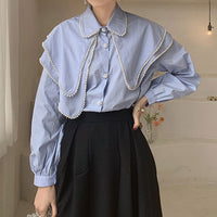 Big collar pearl blouse 8897