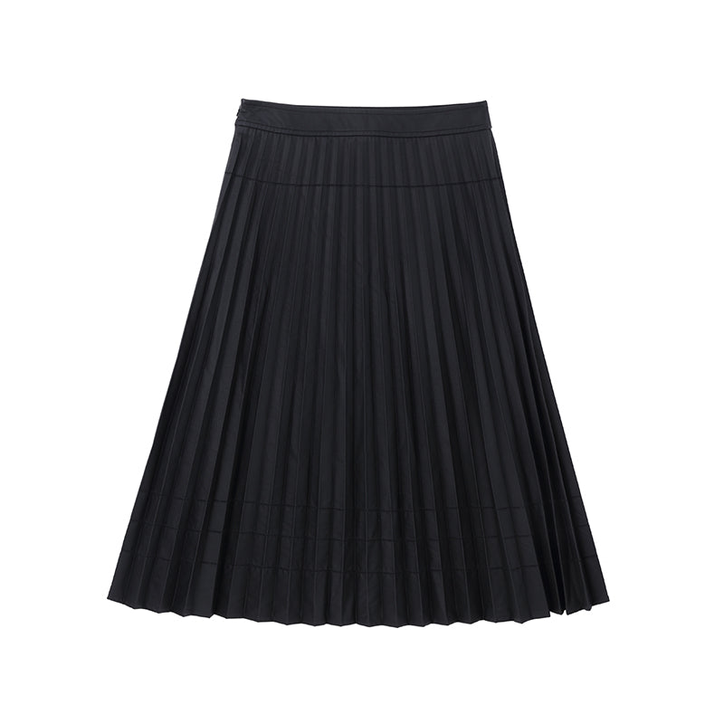 Pleated half-length leather skirt_N80738 - HELROUS