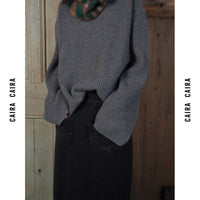 Black Algae Green Fluffy Wool Skirt_N80742