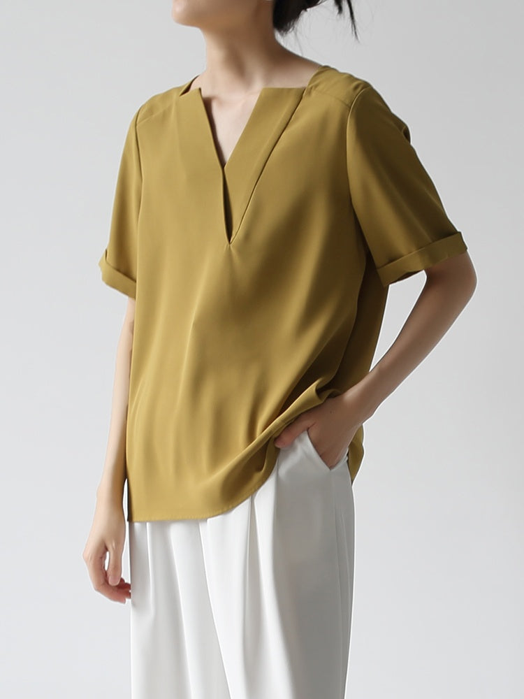 Deep V-neck chiffon shirt_8977