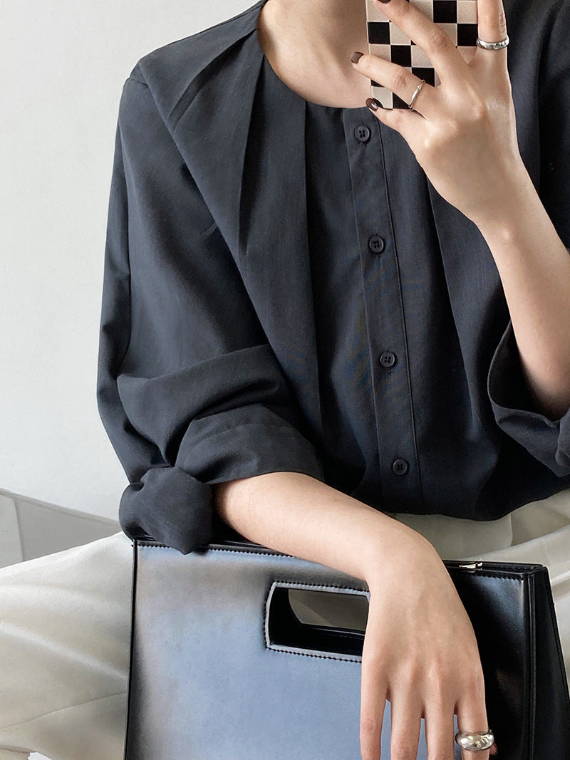 Front tucked volume sleeve blouse_9228