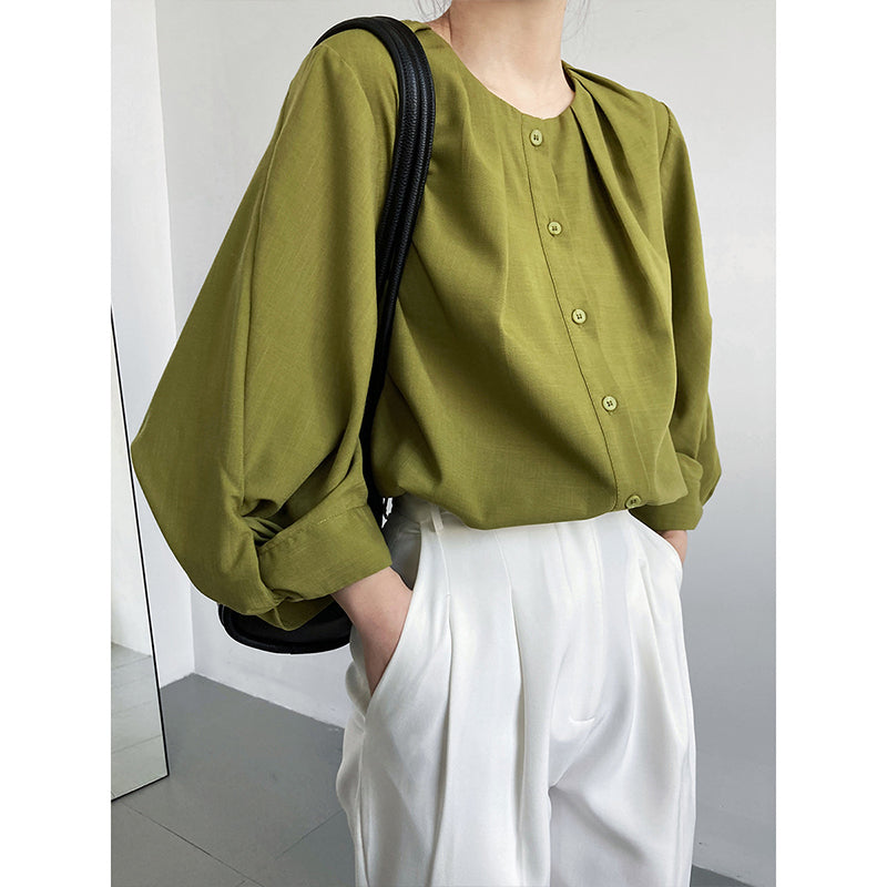 Front tucked volume sleeve blouse_9228